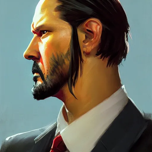 Image similar to greg manchess portrait painting of partially armored john wick as overwatch character, medium shot, asymmetrical, profile picture, organic painting, sunny day, matte painting, bold shapes, hard edges, street art, trending on artstation, by huang guangjian, gil elvgren, ruan jia, greg rutkowski, gaston bussiere