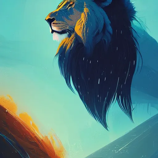 Prompt: lion, pedro correa, alena aenami, kilian eng, android jones