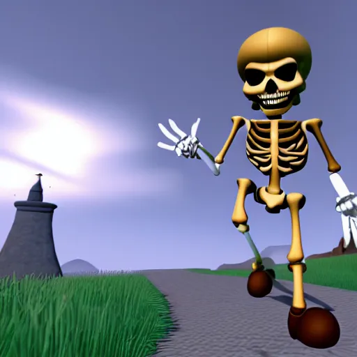 Image similar to A skeleton in the game Super Mario 64, unreal engine