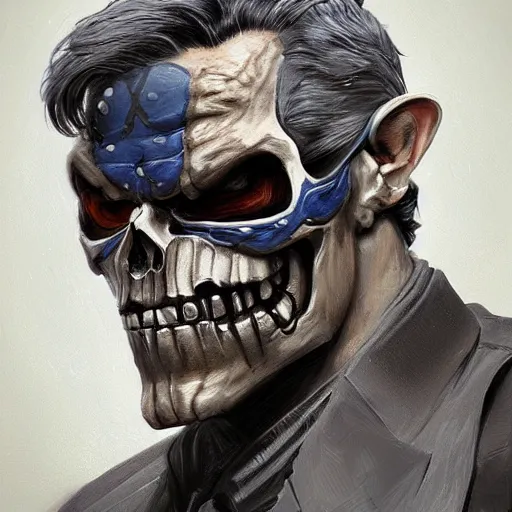 Image similar to portrait of old man frank castle the punisher, skull face paint, intricate, elegant, highly detailed, centered, grungy, digital painting, artstation, concept art, smooth, sharp focus, boris vallejo