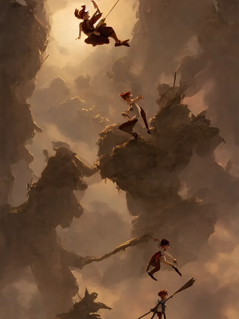 Prompt: peter pan, by disney concept artists, blunt borders, golden ratio, beautiful light