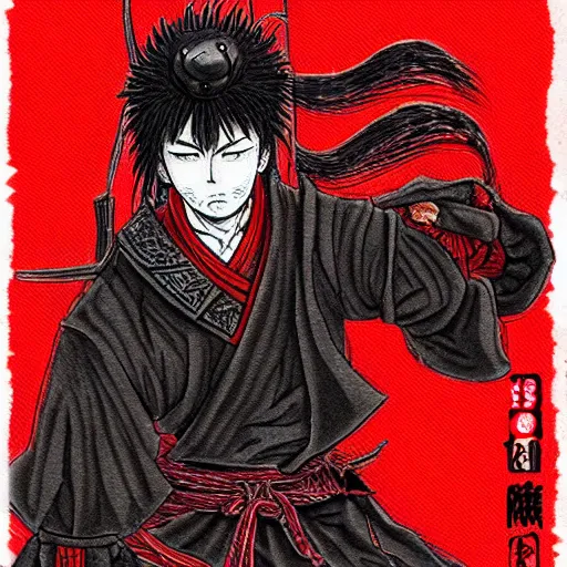 Prompt: Samurai by Kentaro Miura, horror, black and red color scheme