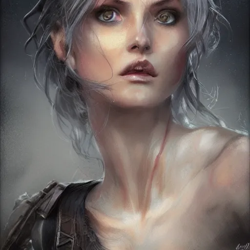 Prompt: bridgett wagner, character headshot concept art, sharp, digital matte painting, art by luis royo, greg rutkowski, wlop, dramatic lighting, trending on artstation