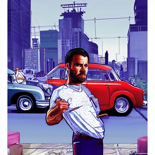 Image similar to Homelander as a GTA Art Cover