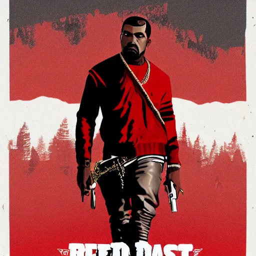 Prompt: kanye west in illustration red dead redemption 2 artwork of kanye west, in the style of red dead redemption 2 loading screen, by stephen bliss