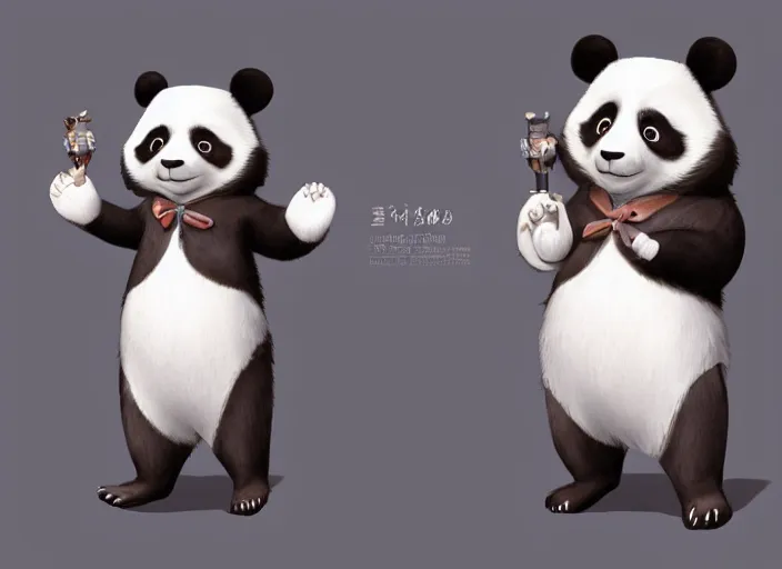 Image similar to award - winning detailed concept art of a cute iconic anthropomorphic panda character. art by wlop on bcy. net, realistic. detailed feathers, art by cheng yi. artstationhd, artgerm, 3 dcg, pixar zootopia. 3 d rendering, high quality model sheet, disney. model sheet detailed