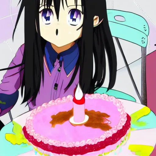 Image similar to Tomoko Kuroki eating a birthday cake, anime fan art