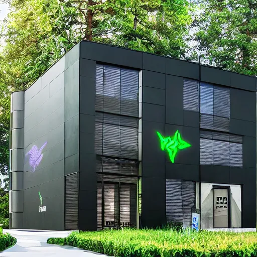 Prompt: Gaming house made by Razer, Alienware, water cooled