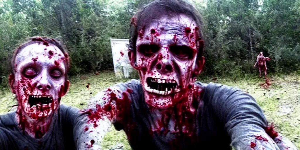Image similar to selfie of the last person in the world, survived after zombie apocalypse