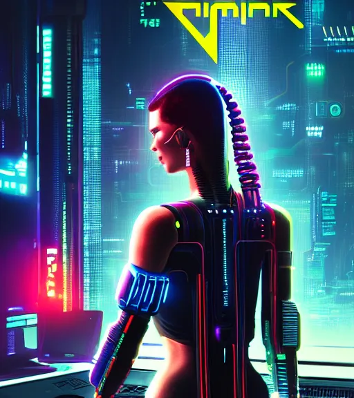 Image similar to cable plugged into cyberdeck, back of head, cyberpunk woman, computer, 1 9 7 9 omni magazine cover, style by vincent di fate, cyberpunk 2 0 7 7, 4 k resolution, unreal engine, daz