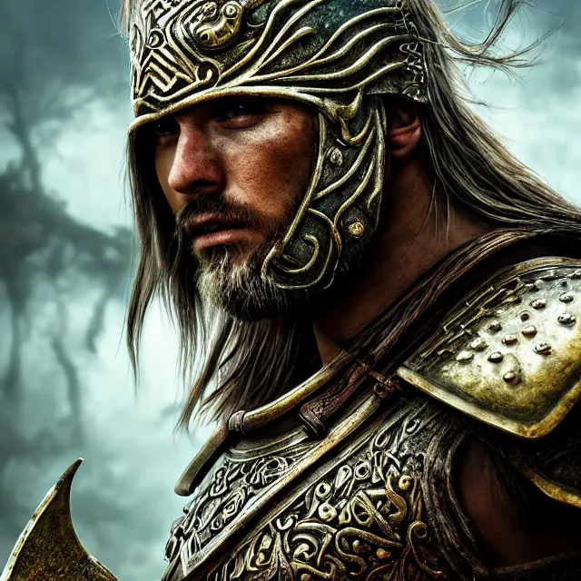 Image similar to warrior, fantasy, highly detailed, 4 k, hdr, smooth, sharp focus, high resolution, award - winning photo, photorealistic