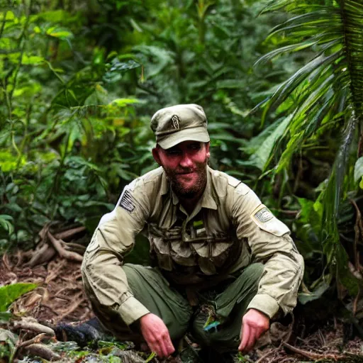 Image similar to Green Beret in the jungle at a campfire