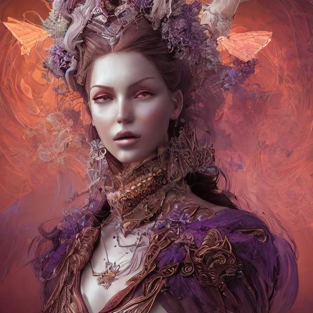 Prompt: the portrait of the lawful evil sorceress archetype personified as an absurdly beautiful, graceful, elegant, sophisticated, young woman, an ultrafine hyperdetailed illustration by irakli nadar, intricate linework, bright colors, octopath traveler, final fantasy, unreal engine 5 highly rendered, global illumination, radiant light, detailed and intricate environment