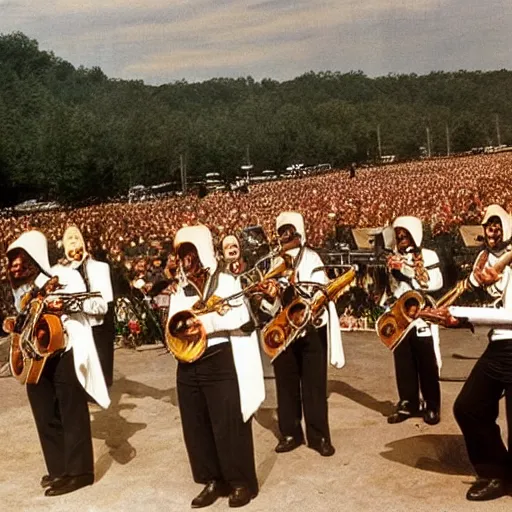 Prompt: cantina band performing at woodstock