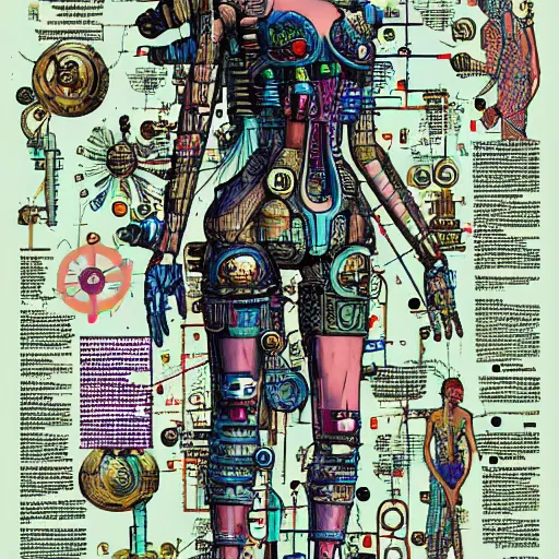 Prompt: a diagram of a fairy body with various parts, cyberpunk art by eduardo paolozzi, behance contest winner, computer art, greeble, steampunk, poster art, glyphs