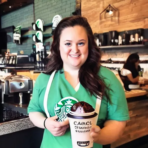 Image similar to Lauren Ash as a Starbucks barista