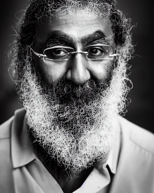 Image similar to A portrait of Jaggi Vasudev, highly detailed, trending on artstation, bokeh, 90mm, f/1.4