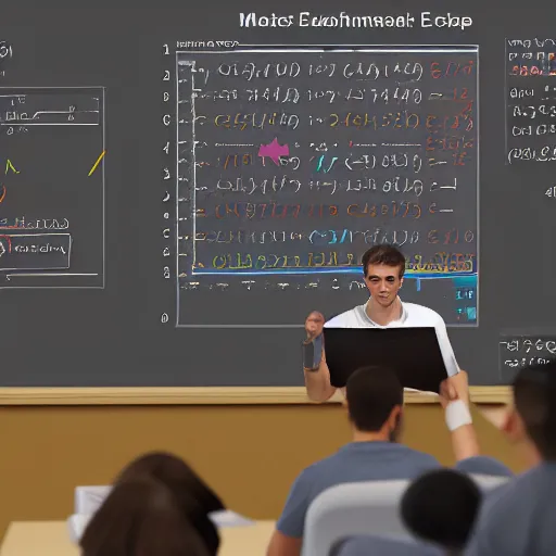 Prompt: a photorealistic photograph of a muscular economist teaching high school math. Trending on Artstation, featured on Behance, well-rendered, Unreal Engine, 4K HD