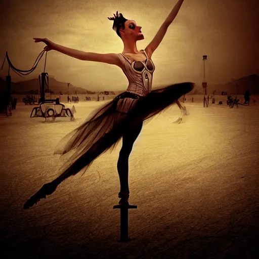 Image similar to burning man ballerina, digital art, post apocalyptic, fantasy, calligraphy