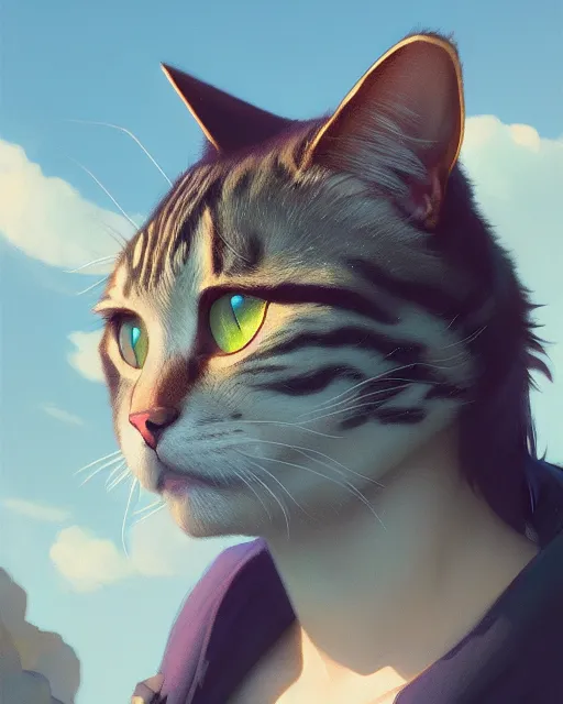 Prompt: highly detailed vfx portrait of a cat, unreal engine, greg rutkowski, loish, rhads, beeple, makoto shinkai and lois van baarle, ilya kuvshinov, rossdraws, tom bagshaw, alphonse mucha, global illumination, detailed and intricate environment