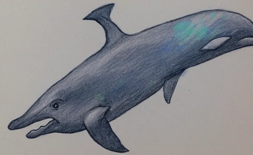 Image similar to child's crayon drawing of a dolphin