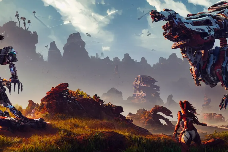 Image similar to scrapper machine mecanical creature robot of horizon forbidden west horizon zero dawn bioluminiscence global illumination ray tracing hdr fanart arstation by ian pesty and alena aenami artworks in 4 k