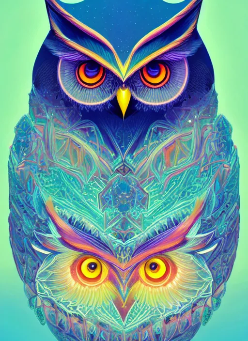 Image similar to symmetry!! product render poster vivid colors divine proportion owl, ice and snow, glowing fog intricate, elegant, highly detailed, digital painting, artstation, concept art, smooth, sharp focus, illustration,