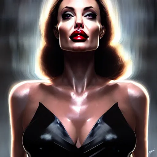 Image similar to angelina jolie jessica rabbit, character headshot portrait, sharp, digital matte painting, art by luis royo, greg rutkowski, wlop, dramatic lighting, trending on artstation