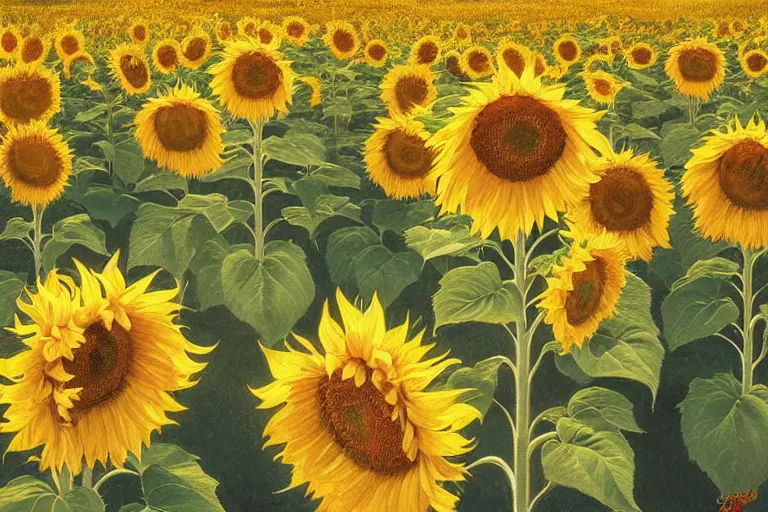 Image similar to lots of sunflowers in a garden, golden hour, artstation, by J. C. Leyendecker and Peter Paul Rubens