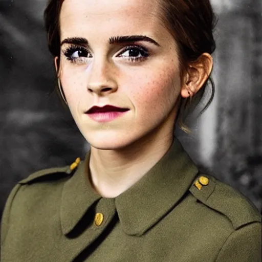 Prompt: “ emma watson is ww 2 soldier ”