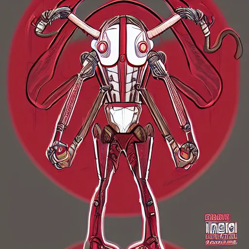 Image similar to an insectoid humanoid in diplomatic garb, crimson and white color scheme, sci fi character portrait by matt rhodes