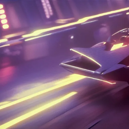 Image similar to of Captain Falcon piloting his racing machine in the movie Blade Runner, cinematic lighting, 4k