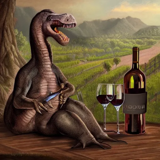 Prompt: two csotonyi paleoart iguanodon toasting glass of wine, wide shot paintingartstation deviantart hires uhq 8 k csotonyi paleoart