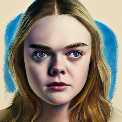 Image similar to professional painting of Elle Fanning in the style of Mark Waid and Alex Ross, head and shoulders portrait, symmetrical facial features, smooth, sharp focus, illustration, intricate, stormy weather, extremely detailed masterpiece,