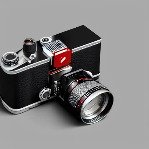 Image similar to from view of Leica rangefinder camera on white background, designed by Dieter Rams, painted by Syd Mead, octane render, keyshot, industrial design, minimalism