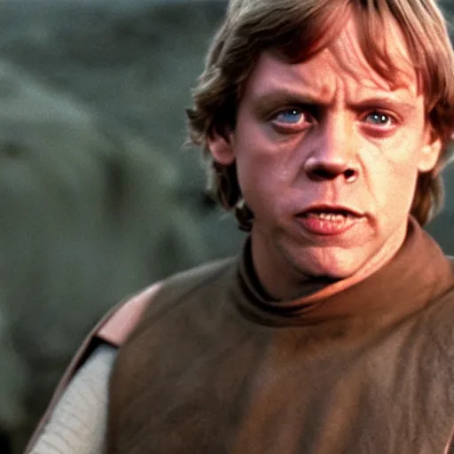 Image similar to A still of Mark Hamill as Luke Skywalker in Star Wars, 1990, Directed by Steven Spielberg, 35mm