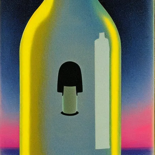 Image similar to an austronaut in a bottle, in the style of Rene Magritte,