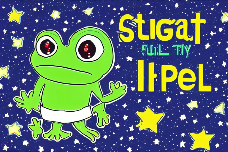 Image similar to night starry sky full of pepe the frog, by lous wain and and fernand toussaint