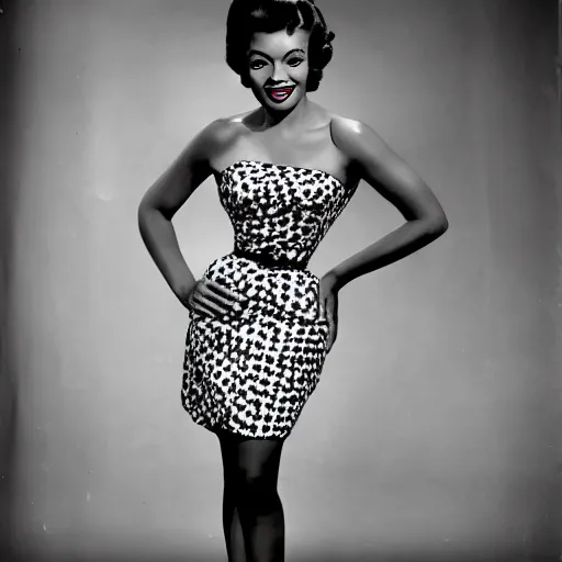 Image similar to black and white photo of a beautiful and elegant 1 9 5 0 s black actress modeling