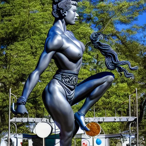 Image similar to huge beautiful statue of number six in the middle of the ninja park obstacles, ultradetails, intricate by by James Jean and mc esher