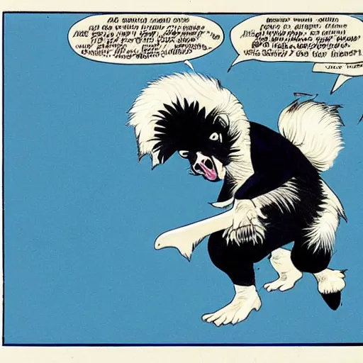 Image similar to a skunk that is blue by richard corben style