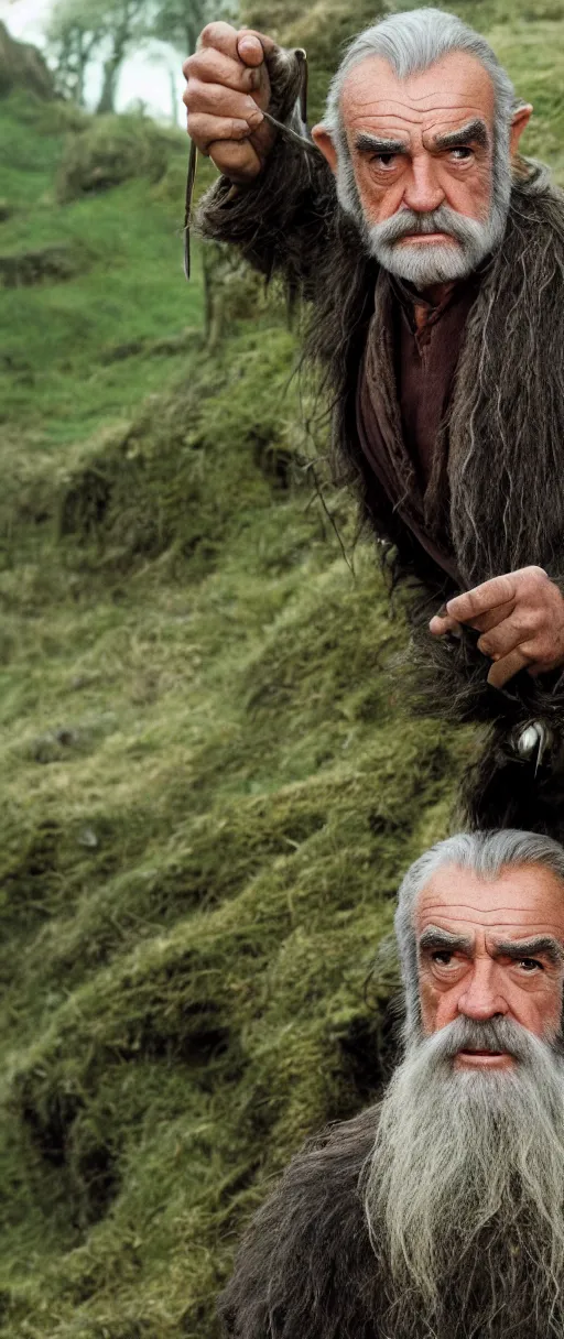 Image similar to and 8 k uhd photo of sean connery as a hobbit