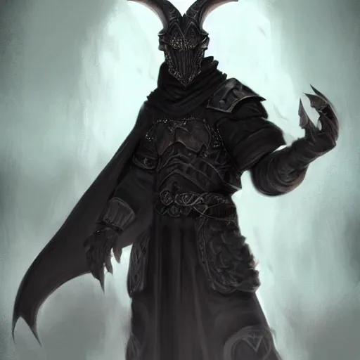 Prompt: medium-length portrait of a dragonborn wearing a dark robe, highly detailed, digital painting, concept art, fantasy art, D&D