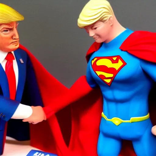 Prompt: Super Man shaking Donald Trump\'s hand