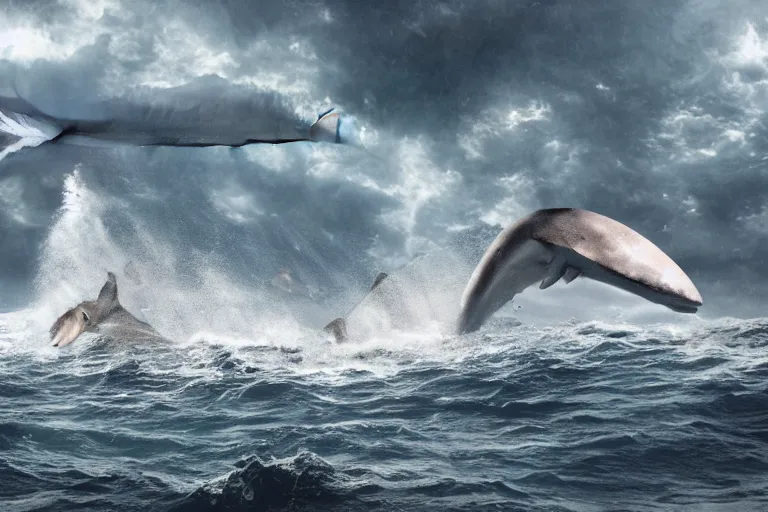 Image similar to huge megalodon washed upon the shore, people watching