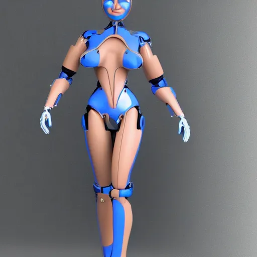 Prompt: womanized humanoid robot made of steel, beautiful face!!, short blue hair!!!, big breasts, anatomically correct, futuristic, glowing details!, symmetrical, unreal engine 5, ray tracing, natural shaders, professional vfx, 8 k, uhd, ultrarealistic, clear, sharp, highly detailed