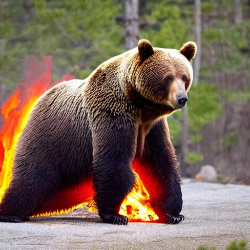 Image similar to a bear that has caught on fire and is now engulfed in flames