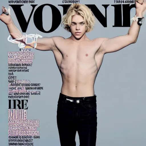 Prompt: ross lynch showing his arm pits, vman magazine