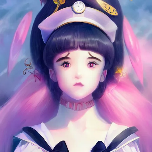 Prompt: Hotaru from the TV series Sailor Moom, fantasy, portrait, sharp focus, intricate, elegant, digital painting, artstation, matte, highly detailed, concept art, illustration, ambient lighting, art by Range Murata