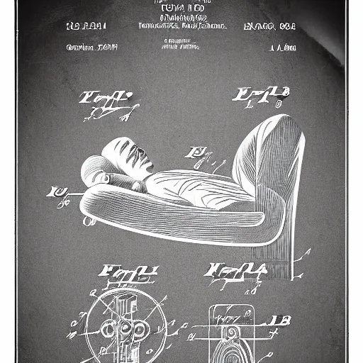 Image similar to sleeping man as a patent drawing. technical drawing. mathematical.